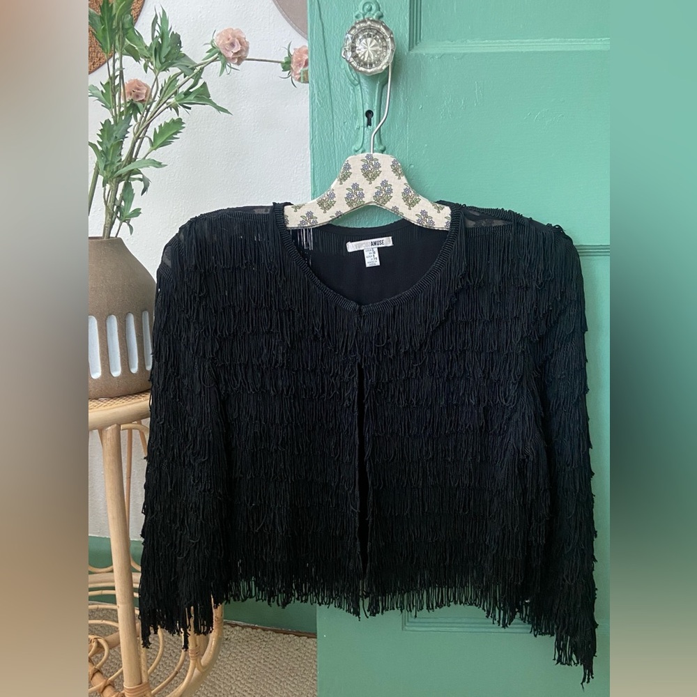 Amuse Society Black Fringe Top
